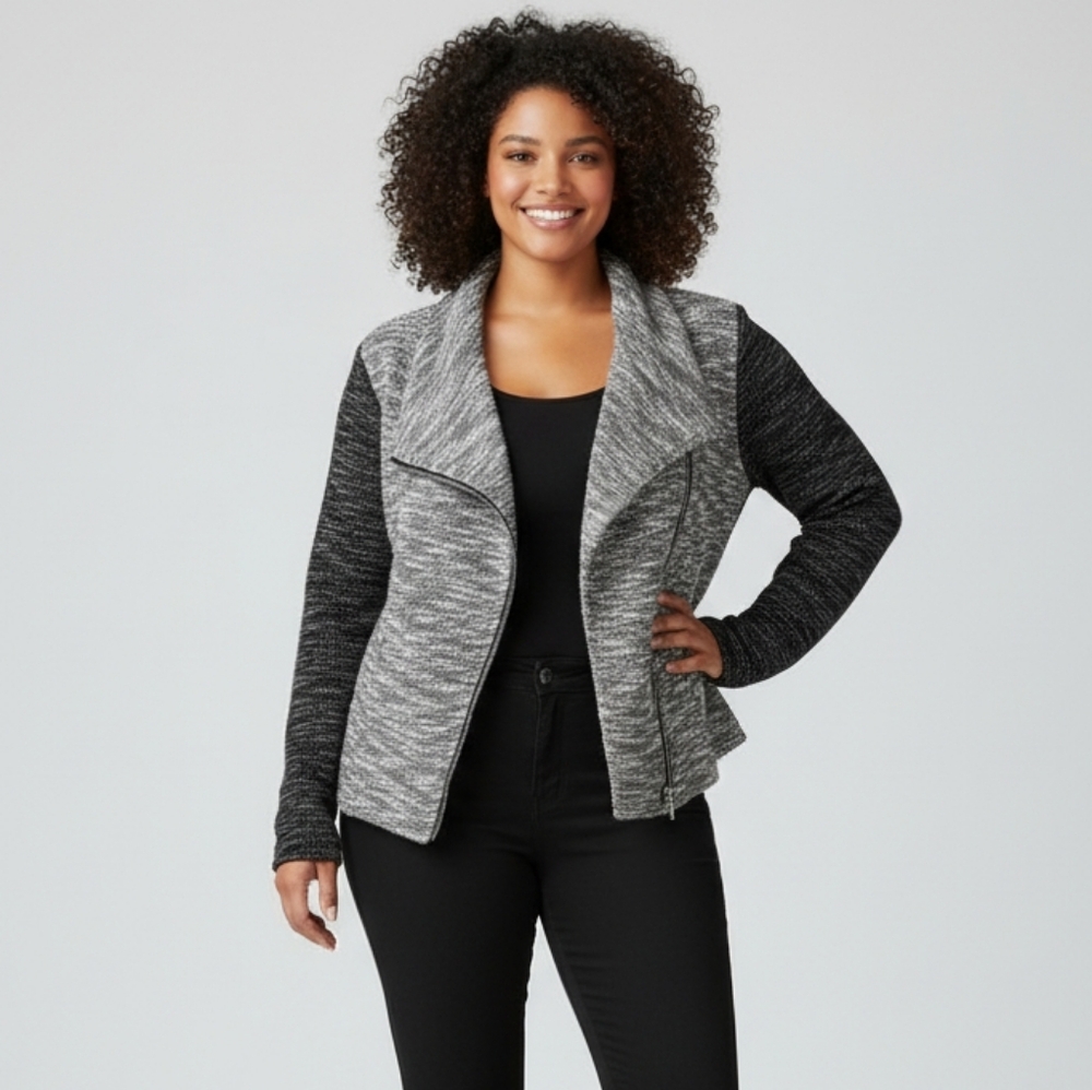 Old Navy| Black Gray Knit Moto Cowl Neck Sweater with Asymmetrical Design
